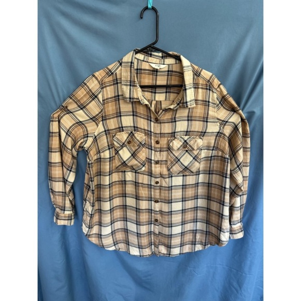 Terra & Sky Plaid Flannel Shirt 1X (16W-18W)‎ Button Up Long Sleeve Top